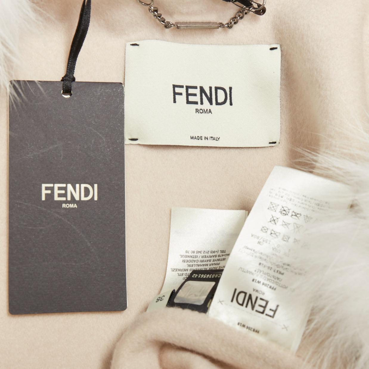 FENDI Creme Fuchspelz Doubleface Kaschmir langer Mantel IT36 XXS im Angebot 4