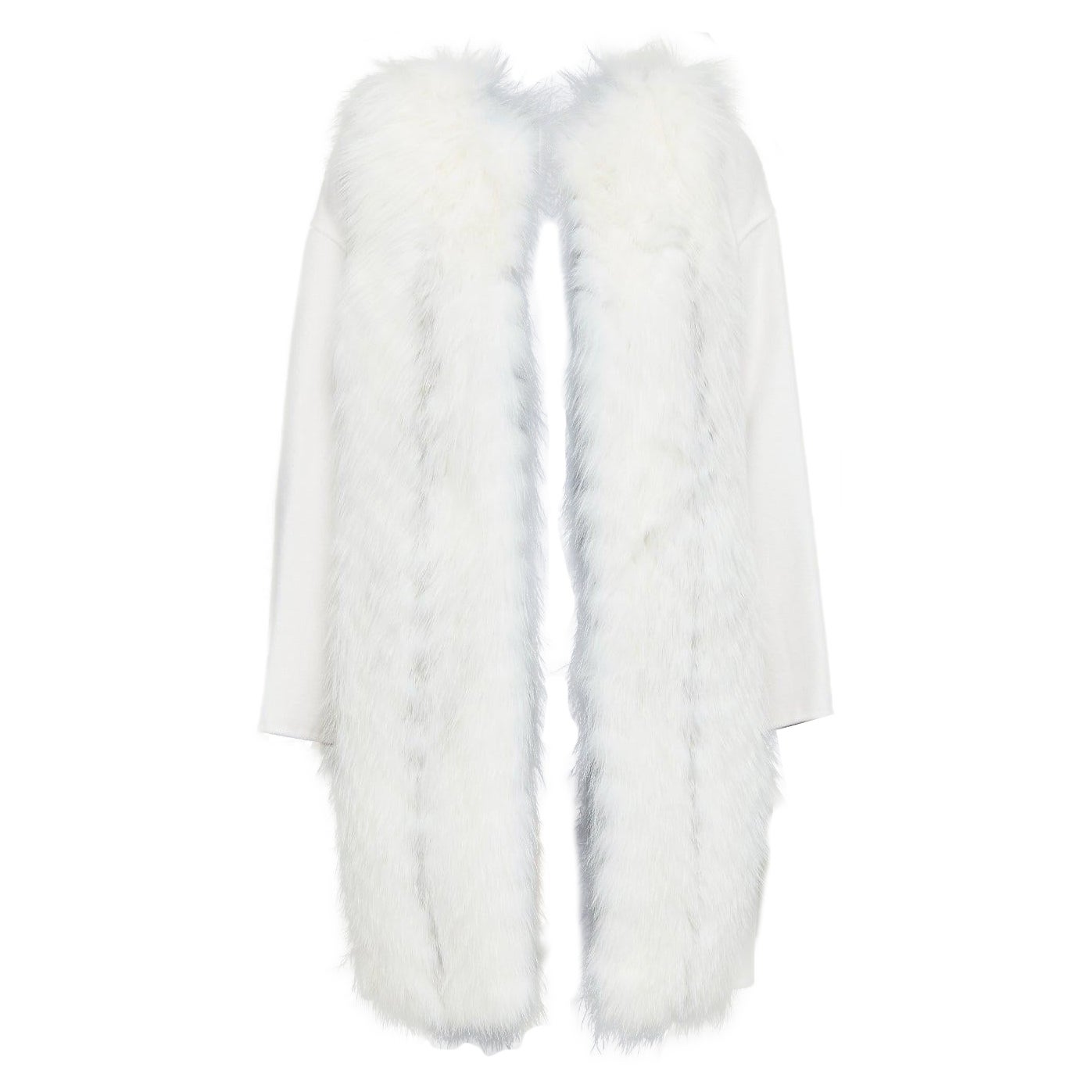 FENDI cream fox fur double faced cashmere long coat IT36 XXS