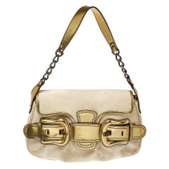 Fendi Cream/Gold Canvas and Mirrored Leather B Bis Shoulder Bag