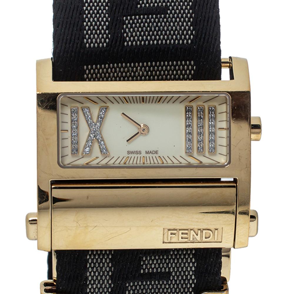Fendi Cream Gold Tone Stainless Steel 1130L Zip Code Women Wristwatch 38MM