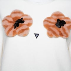 Fendi Cream Knit Pom - Pom Applique Flared Sleeve Jumper M