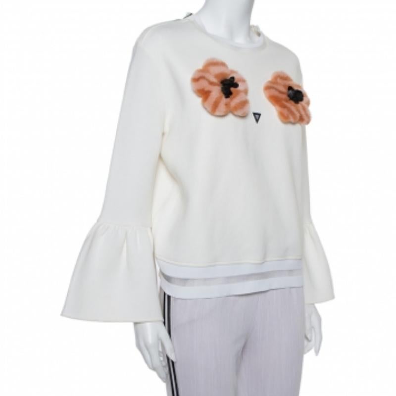 Gray Fendi Cream Knit Pom - Pom Applique Flared Sleeve Jumper M For Sale