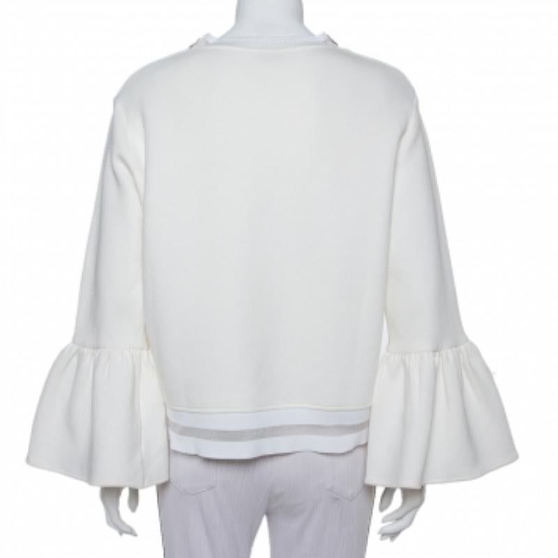 Fendi Cream Knit Pom - Pom Applique Flared Sleeve Jumper M In Good Condition For Sale In Dubai, Al Qouz 2
