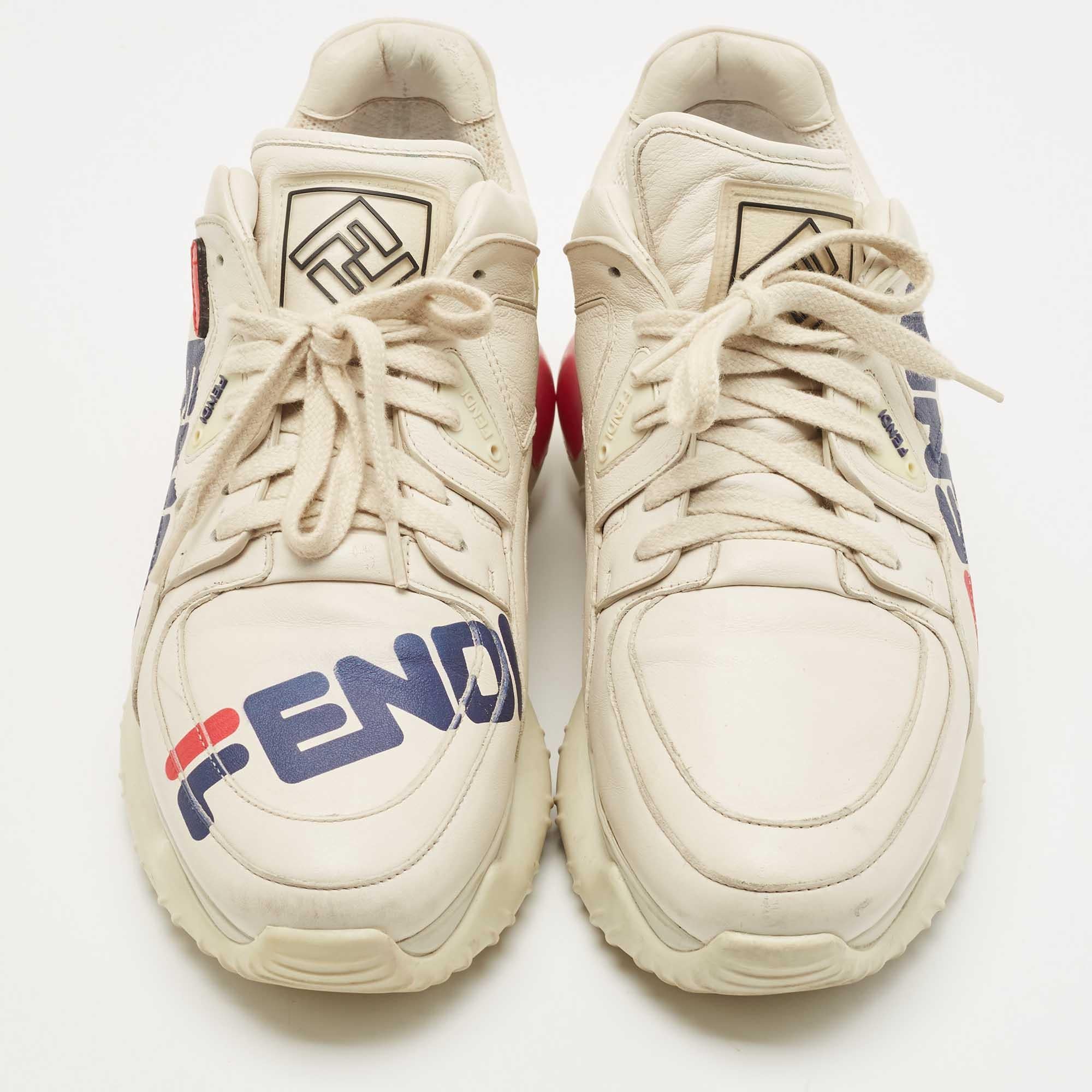 Fendi Crema Piel Fendi Fila Mania Logo Low Top Sneakers Talla 42 Beige en venta