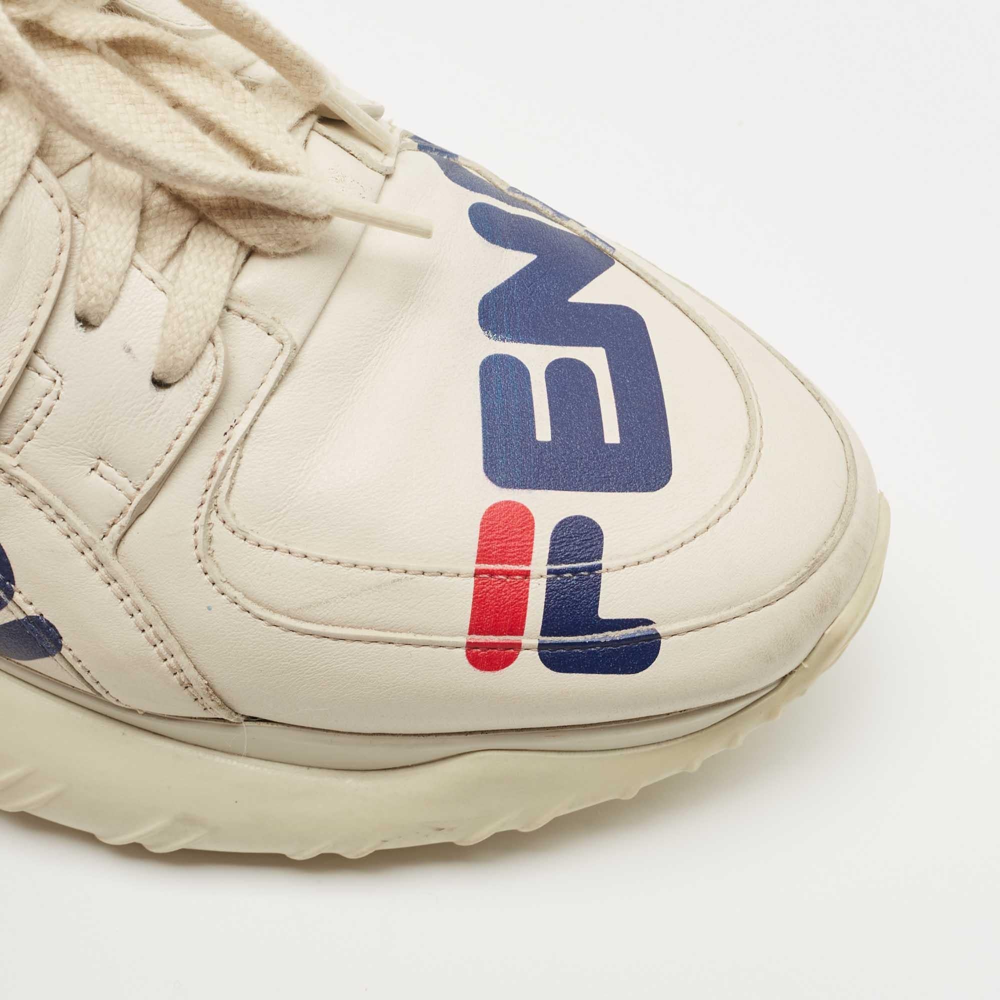 Fendi Crema Piel Fendi Fila Mania Logo Low Top Sneakers Talla 42 en venta 2