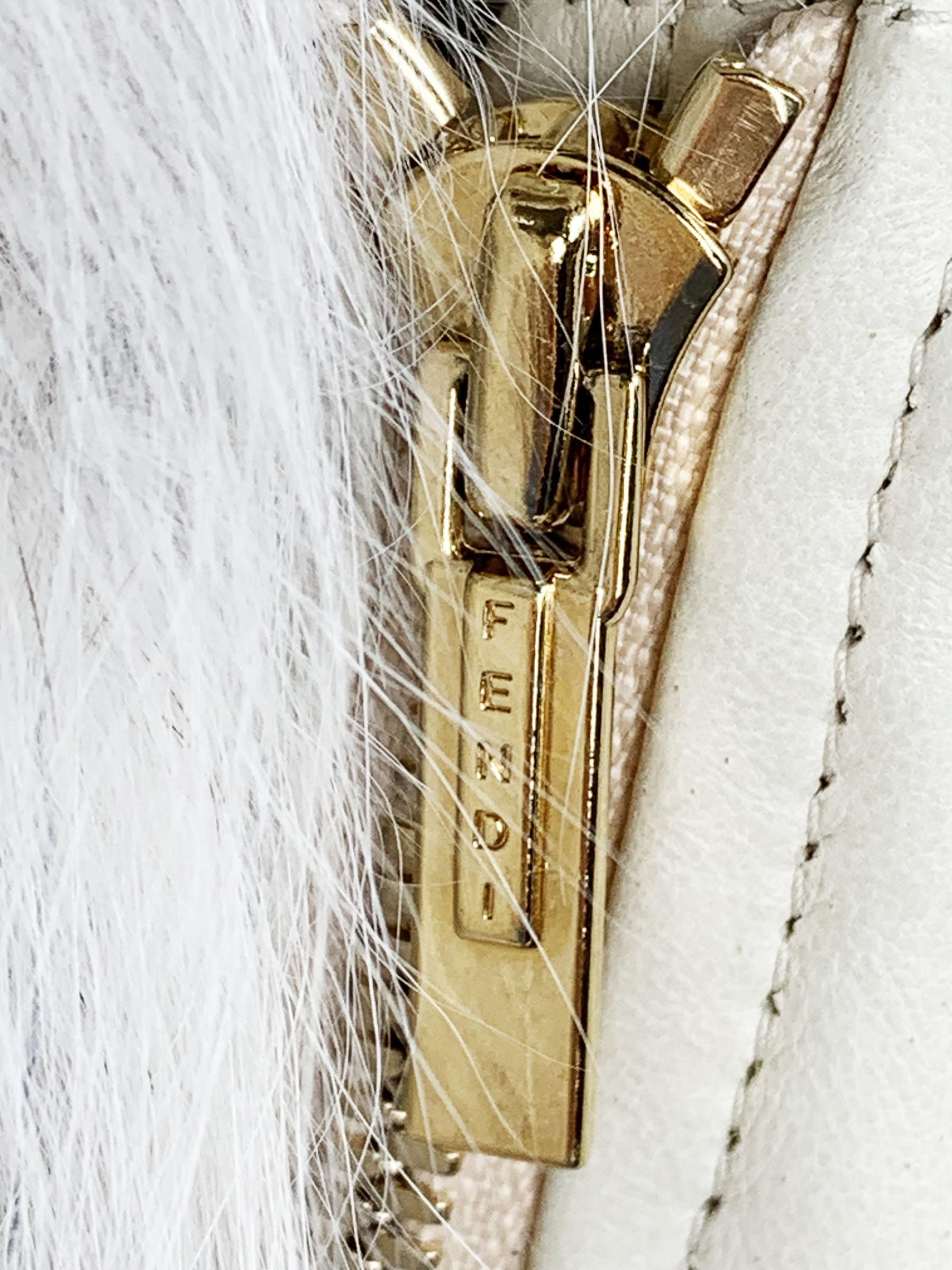Fendi Cream Leather Fox Fur Collar Peplum Style Jacket Italian 44 For Sale 3