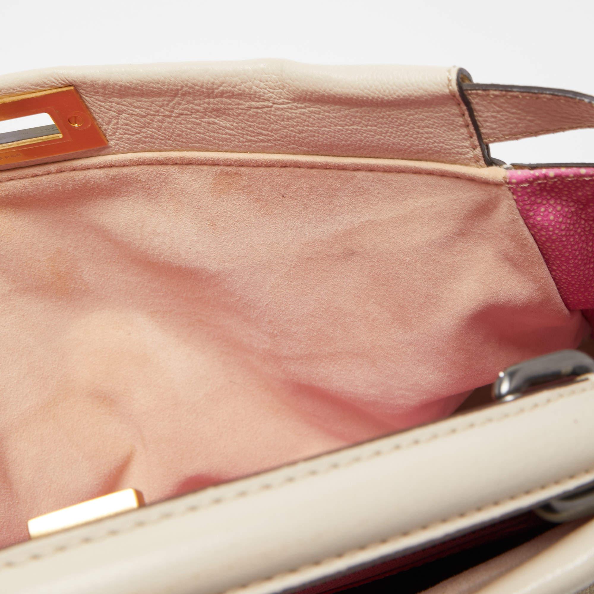 Fendi Cream Leather Large Peekaboo Top Handle Bag 7