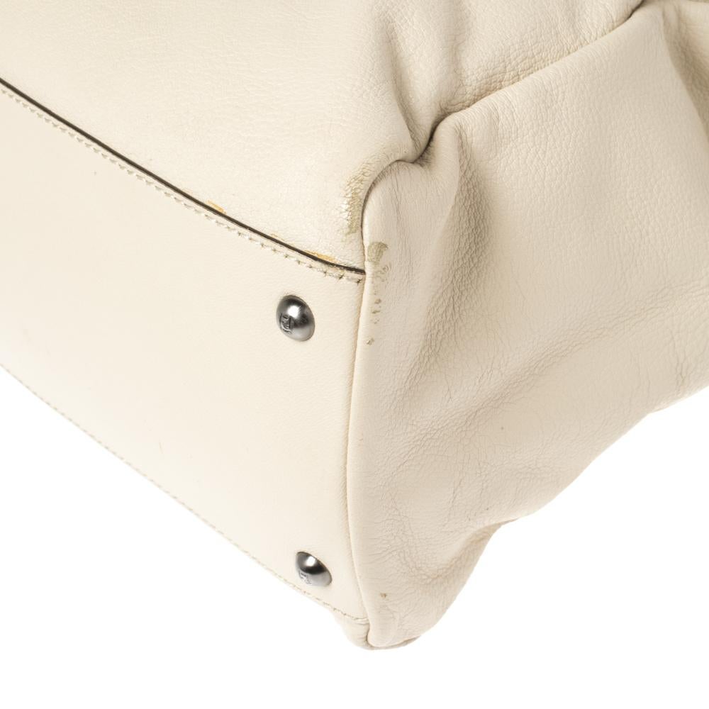 Fendi Cream Leather Large Peekaboo Top Handle Bag 5