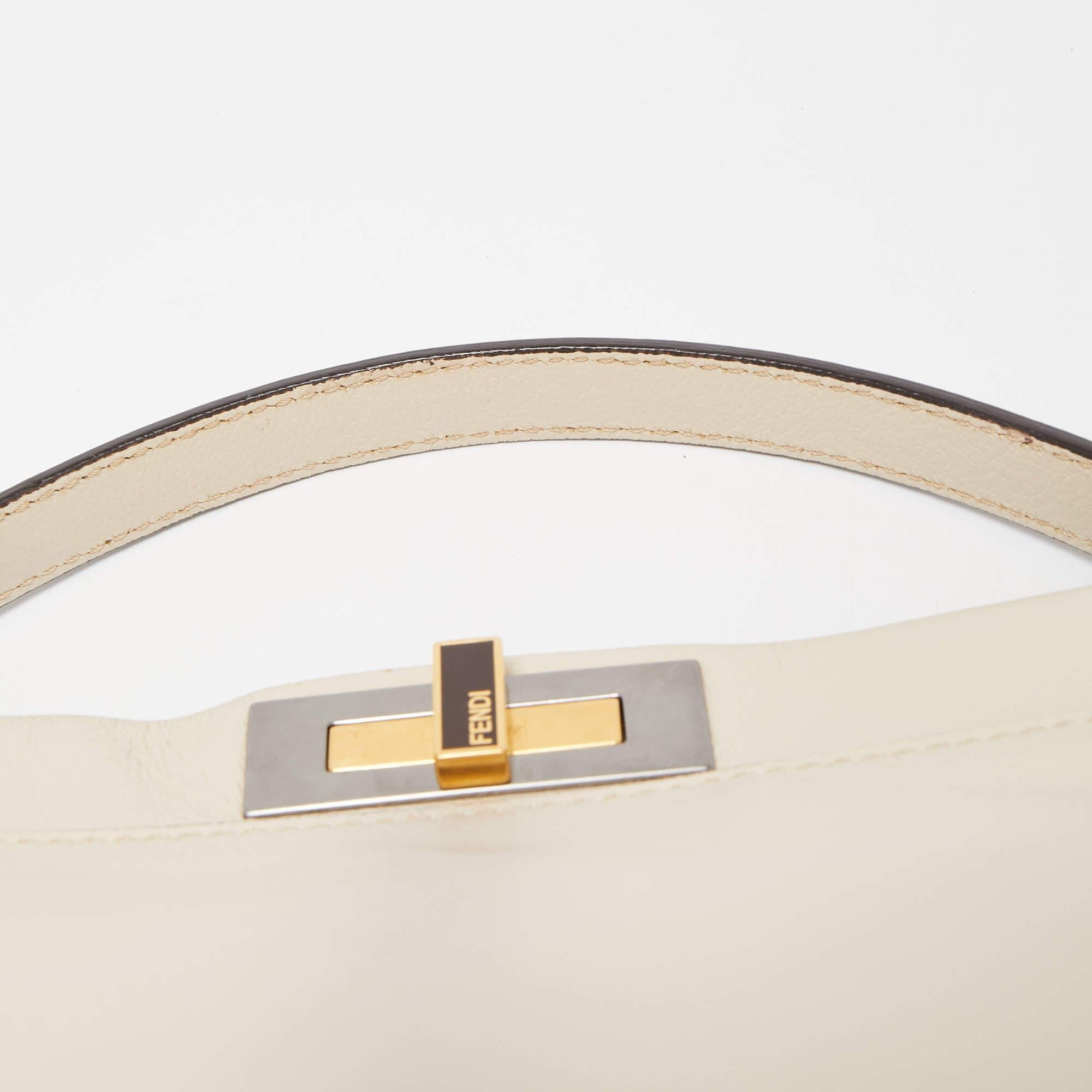 Fendi Cream Leather Large Peekaboo Top Handle Bag 9