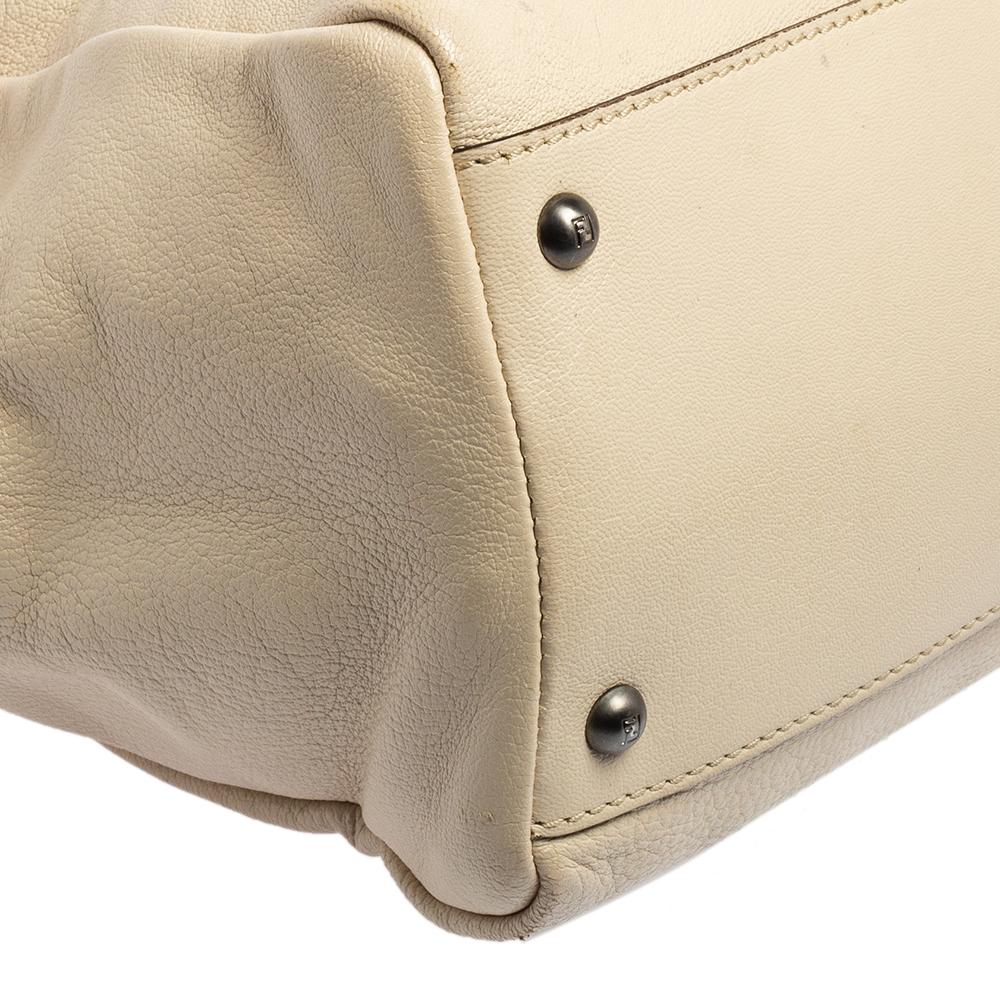 Fendi Cream Leather Large Peekaboo Top Handle Bag 6