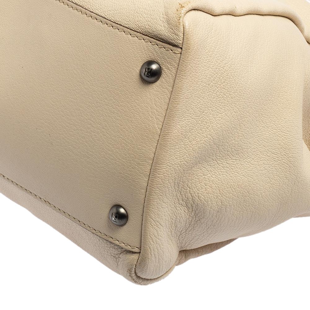 Fendi Cream Leather Large Peekaboo Top Handle Bag 7