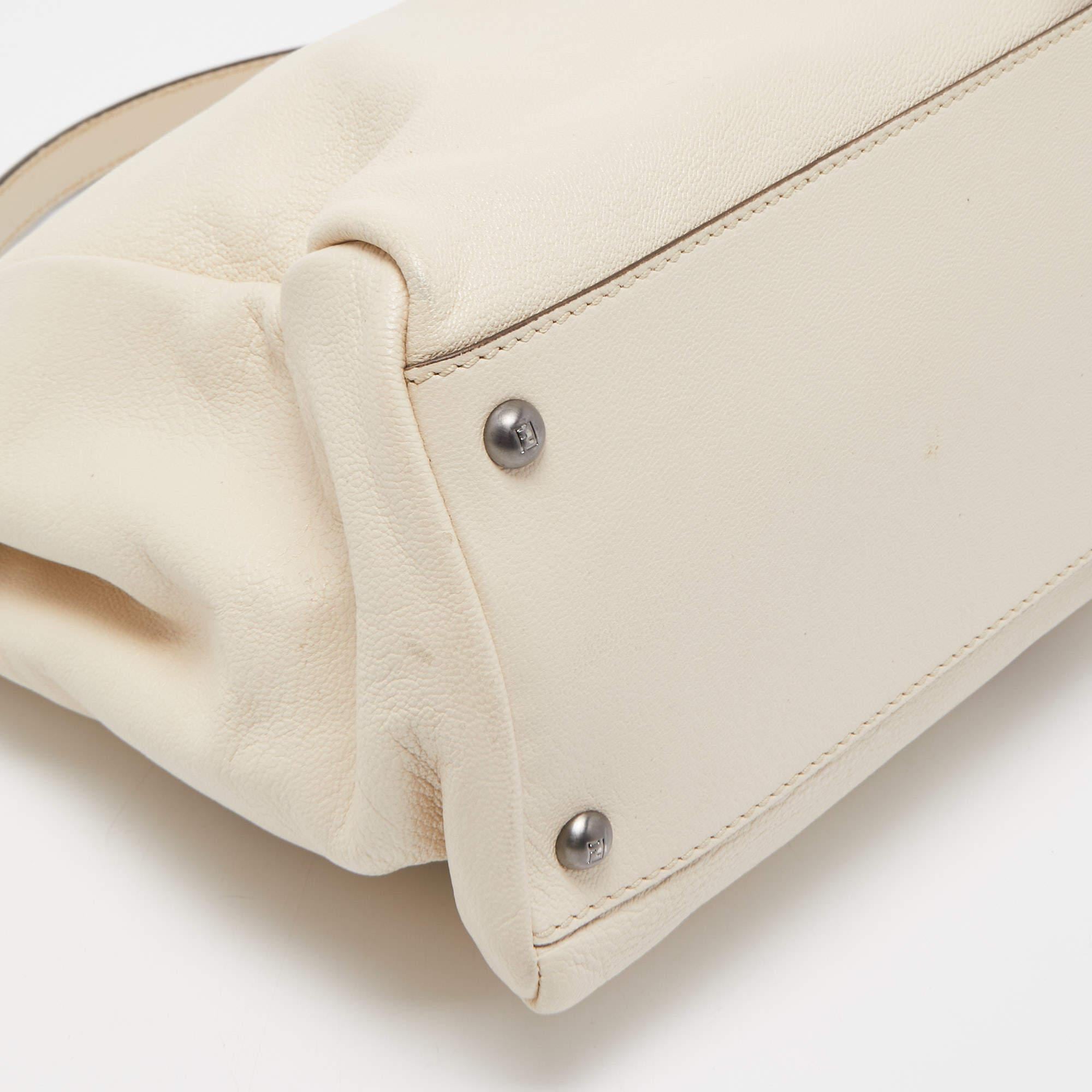 Fendi Cream Leather Large Peekaboo Top Handle Bag 13