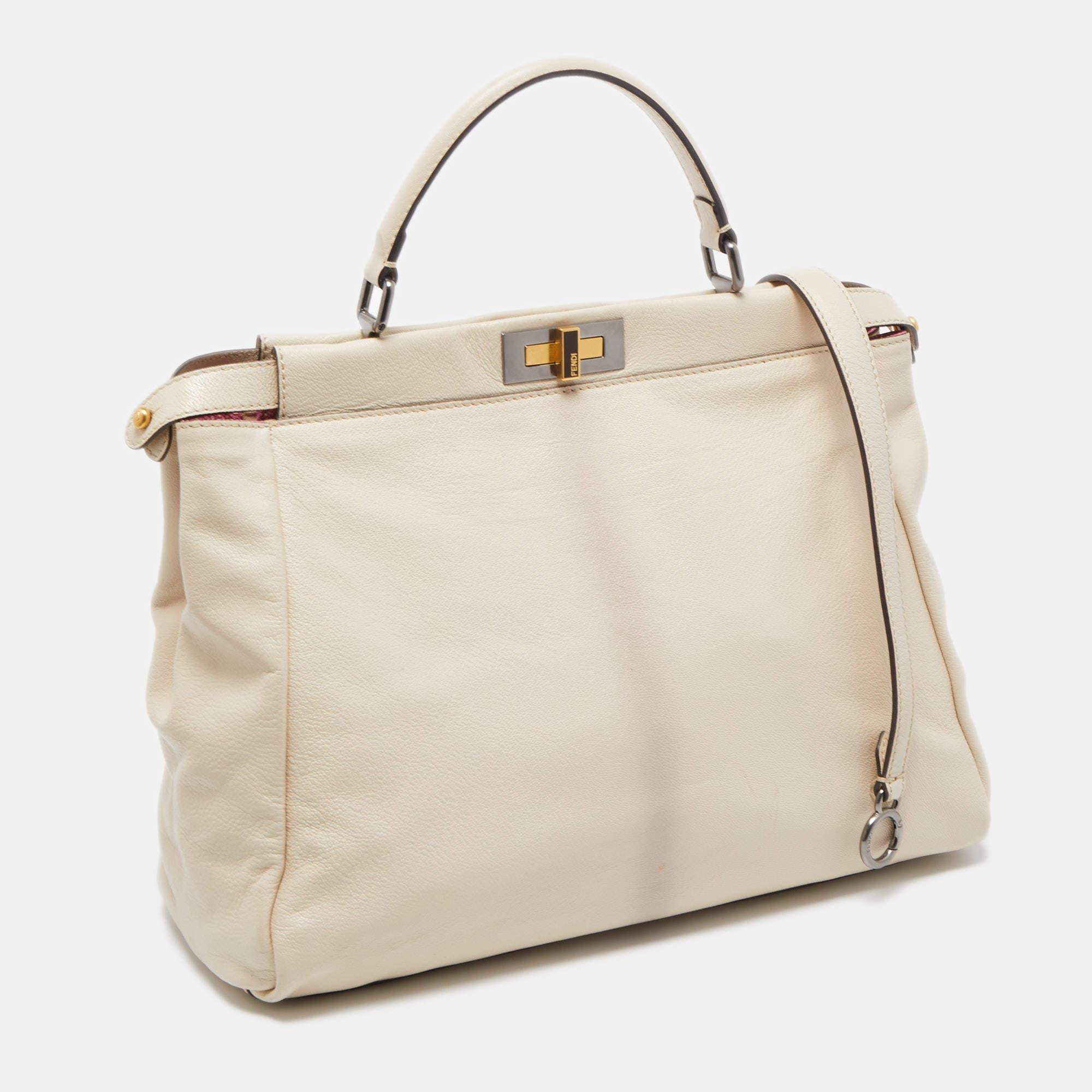 Fendi Cream Leather Large Peekaboo Top Handle Bag 1