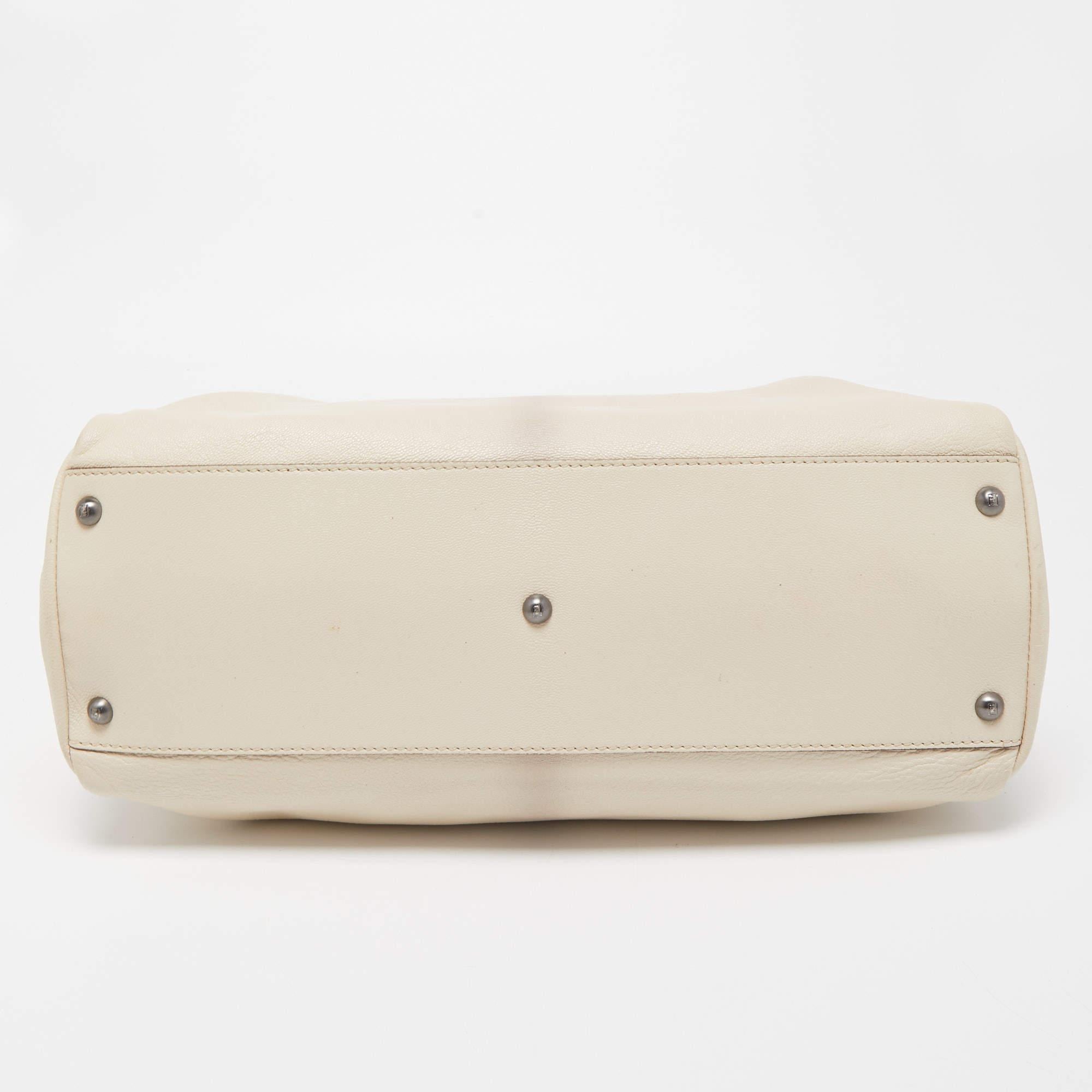 Fendi Cream Leather Large Peekaboo Top Handle Bag 2