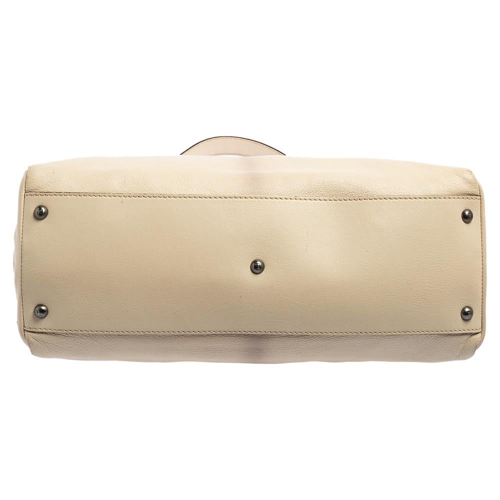 Beige Fendi Cream Leather Large Peekaboo Top Handle Bag