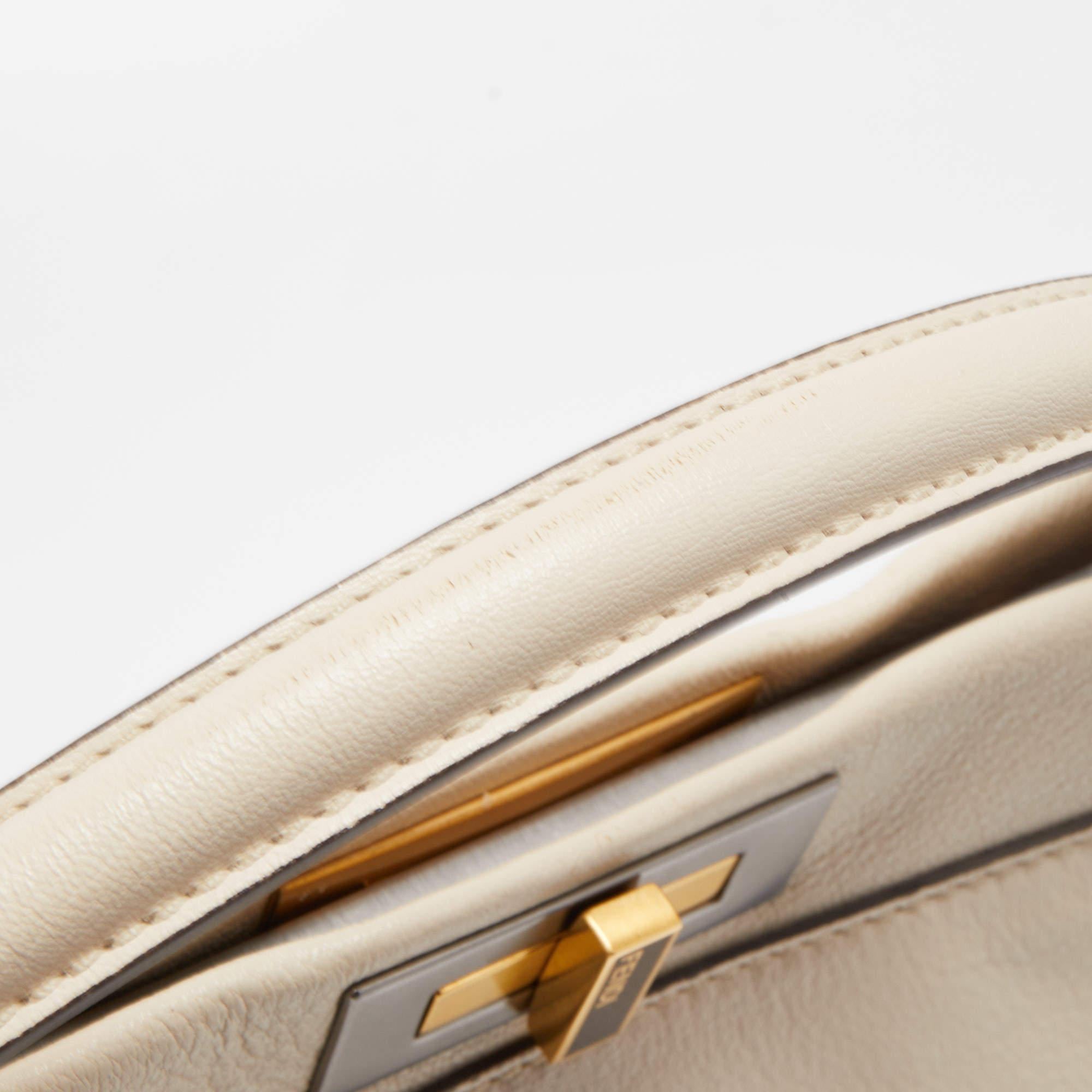 Fendi Cream Leather Large Peekaboo Top Handle Bag 3