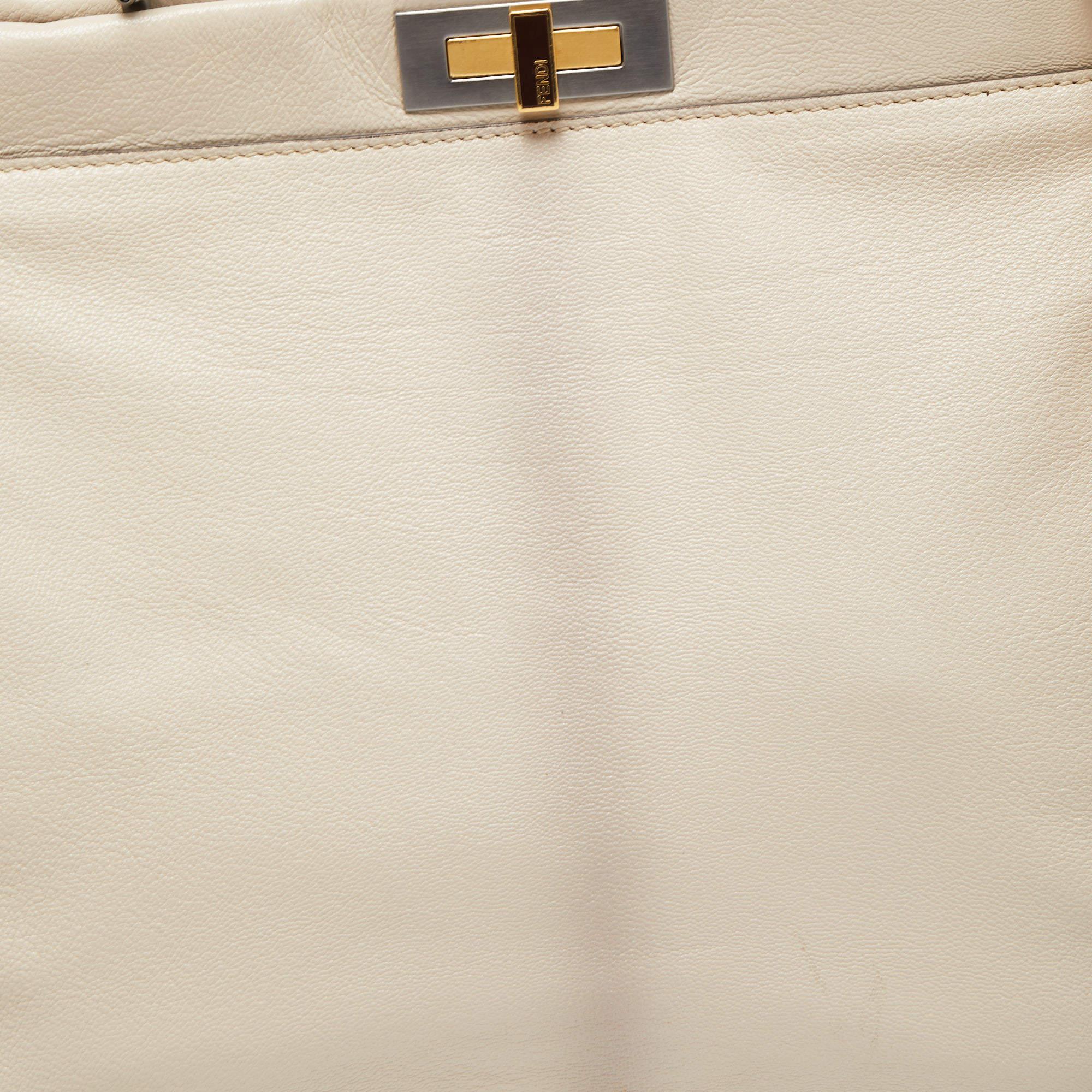 Fendi Cream Leather Large Peekaboo Top Handle Bag 5