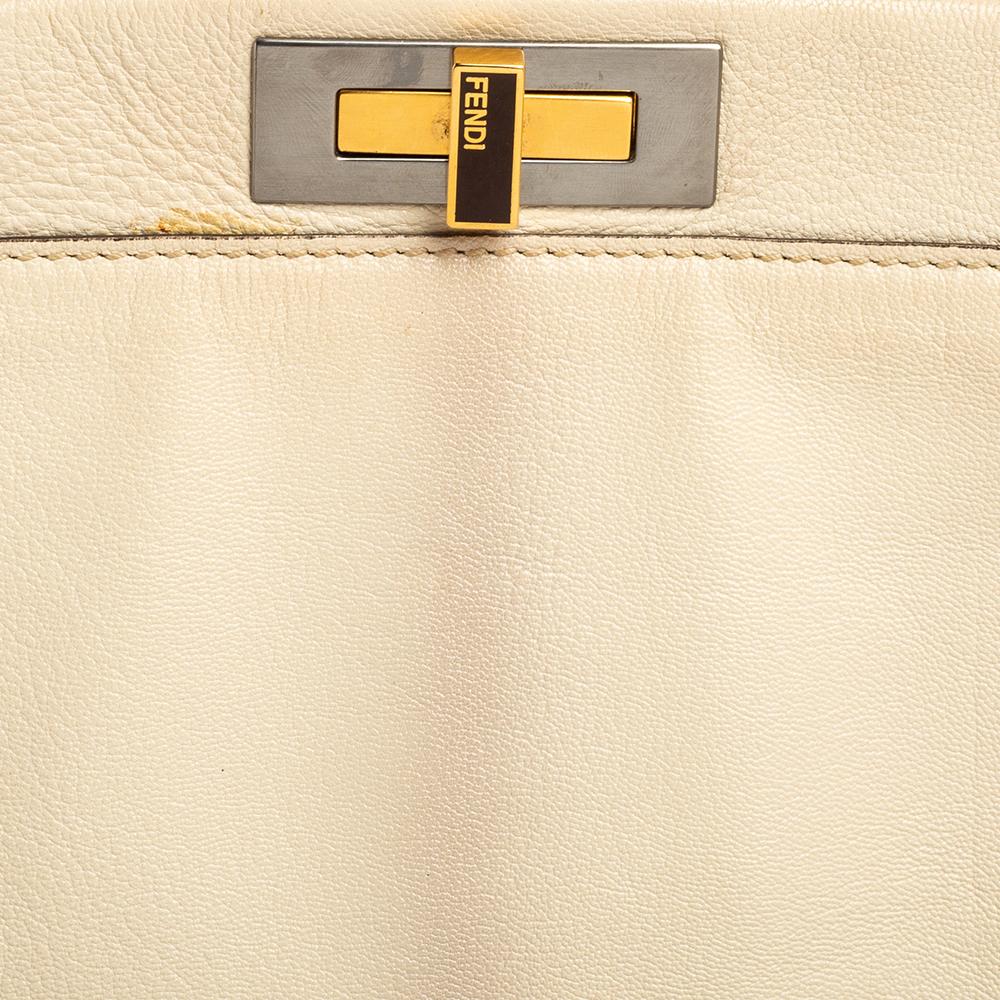 Fendi Cream Leather Large Peekaboo Top Handle Bag 1
