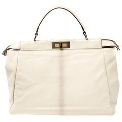 Used Fendi Cream Leather Large Peekaboo Top Handle Bag