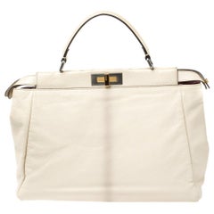 Used Fendi Cream Leather Large Peekaboo Top Handle Bag