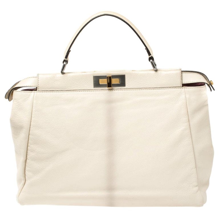 Fendi Cream Leather Large Peekaboo Top Handle Bag at 1stDibs