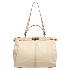 Fendi Cream Leather Large Peekaboo Top Handle Bag