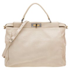 Used Fendi Cream Leather Large Peekaboo Top Handle Bag