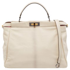 Fendi Cream Leather Large Peekaboo Top Handle Bag