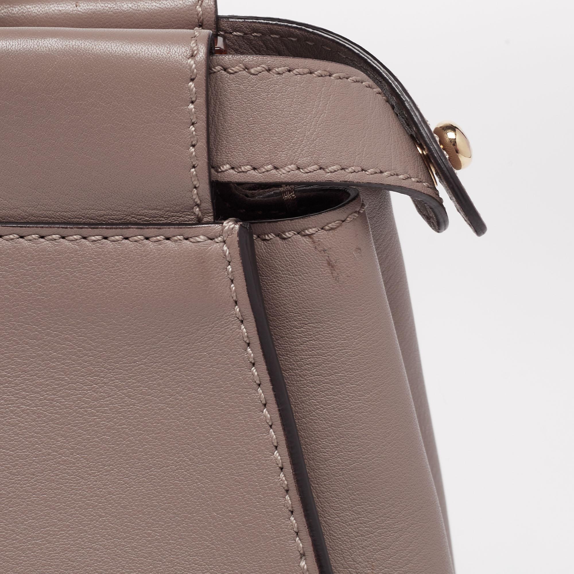 Brown Fendi Cream Leather Medium Peekaboo Top Handle Bag
