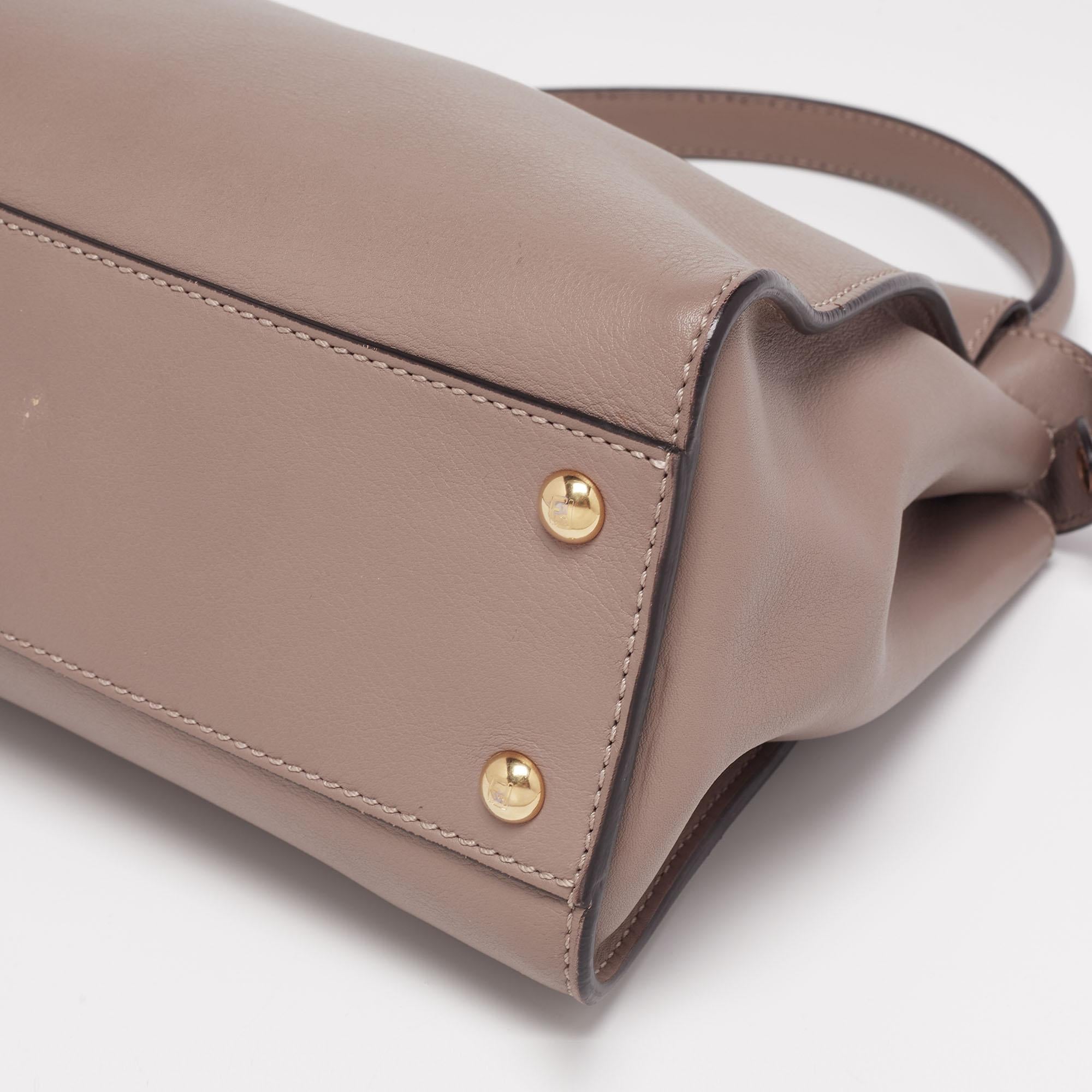 Women's Fendi Cream Leather Medium Peekaboo Top Handle Bag