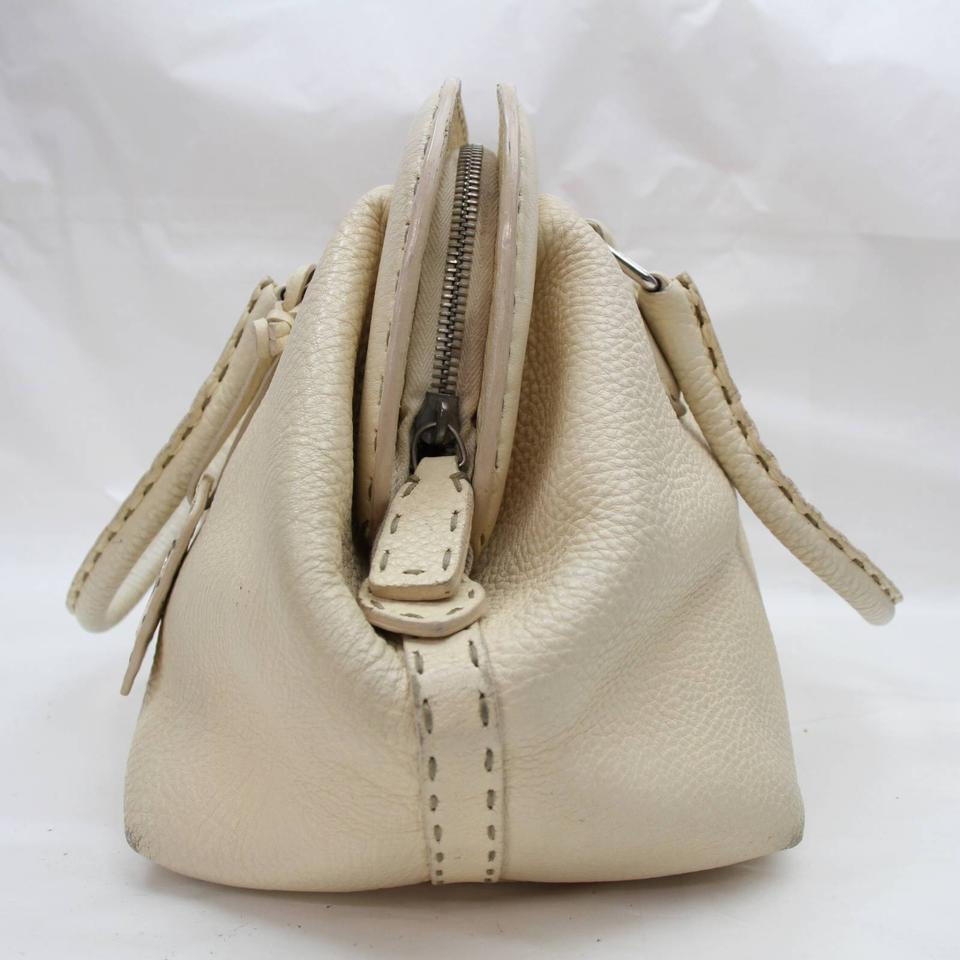 Fendi Cream Leather Selleria Bowler Bag 858819 For Sale 4