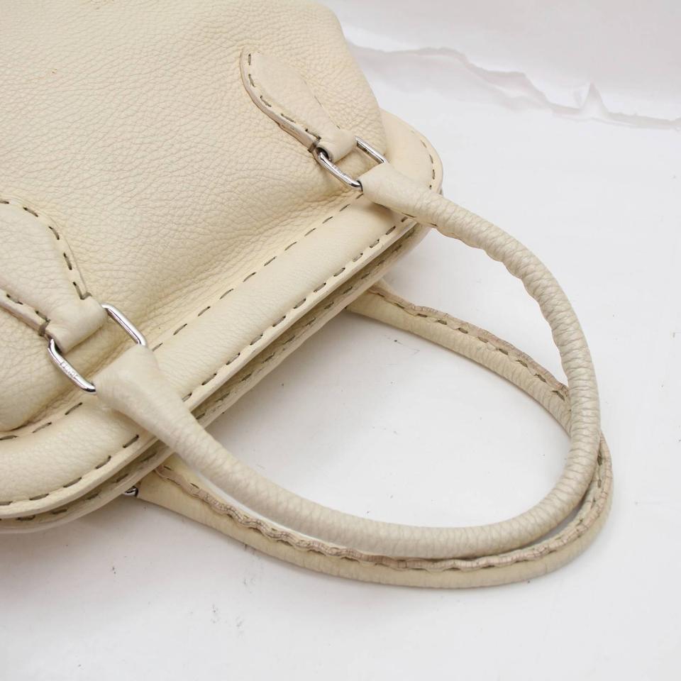 Beige Fendi Cream Leather Selleria Bowler Bag 858819 For Sale