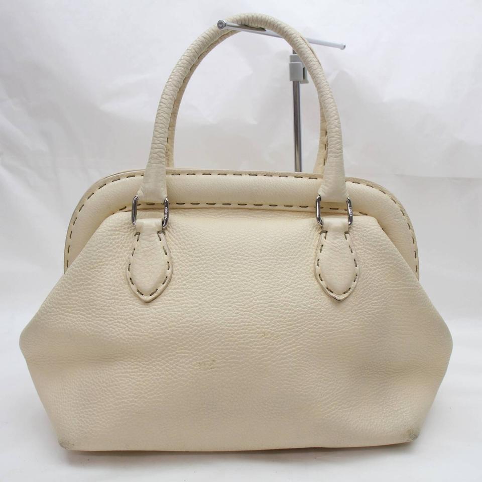 Fendi Cream Leather Selleria Bowler Bag 858819 In Good Condition For Sale In Dix hills, NY