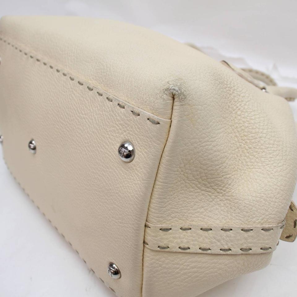 Fendi Cream Leather Selleria Bowler Bag 858819 For Sale 2