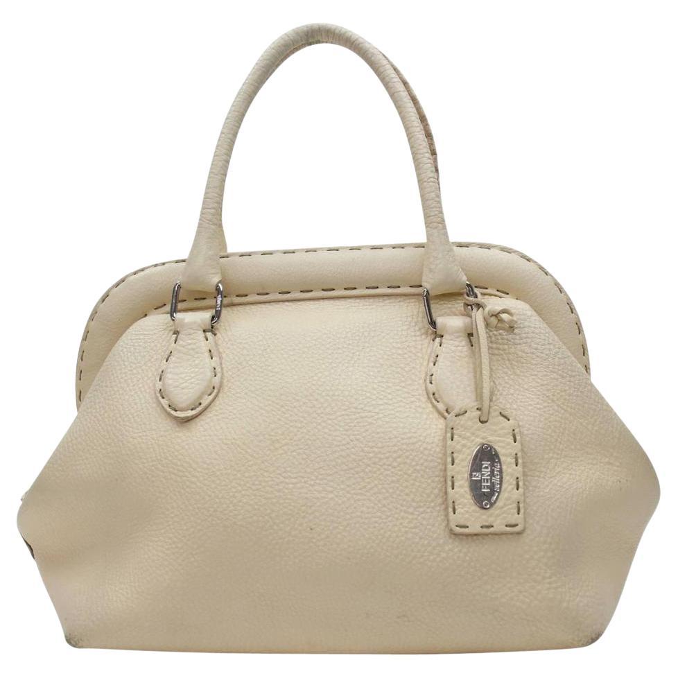 Fendi Cream Leather Selleria Bowler Bag 858819 For Sale
