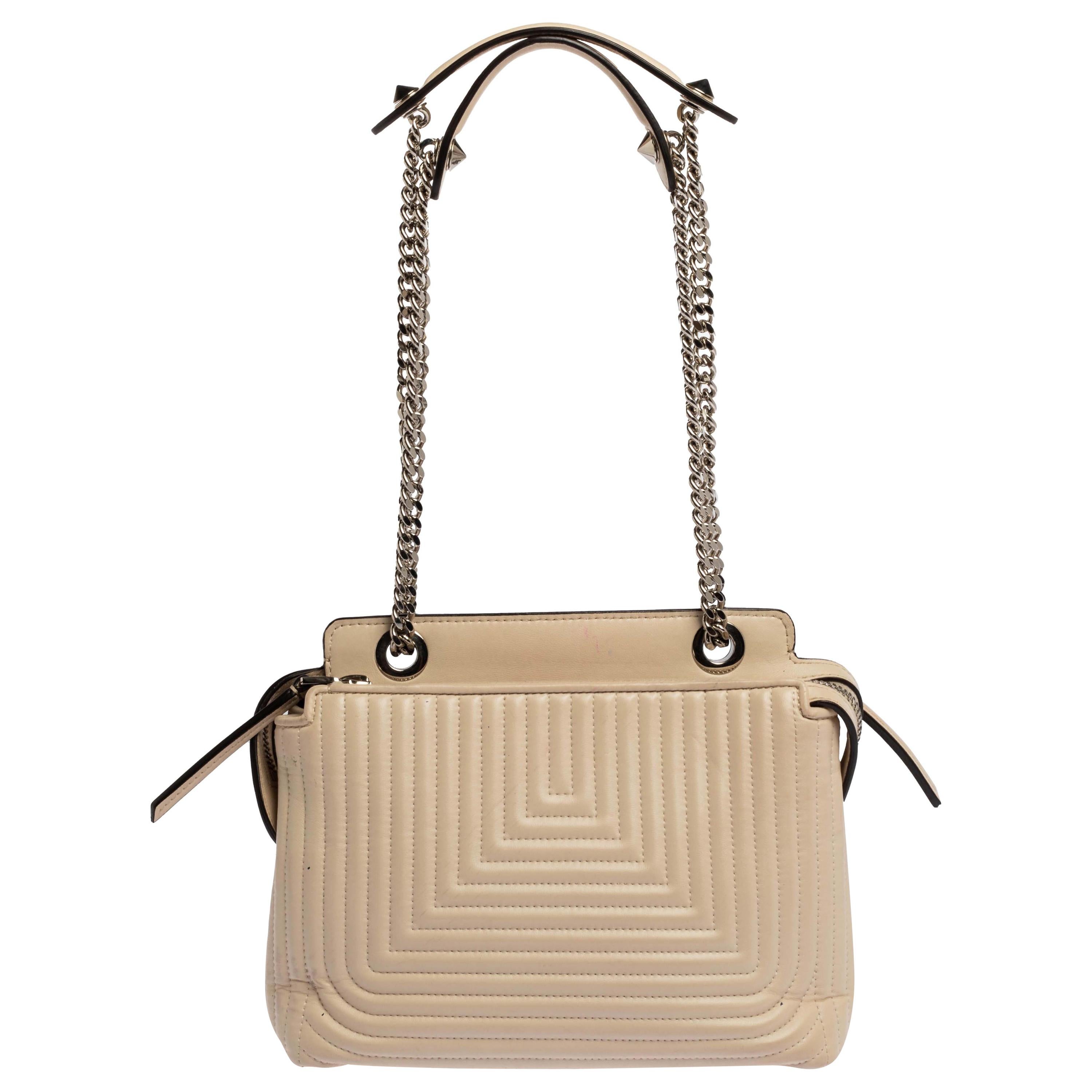 Fendi Cream Quilted Leather Dotcom Click Shoulder Bag