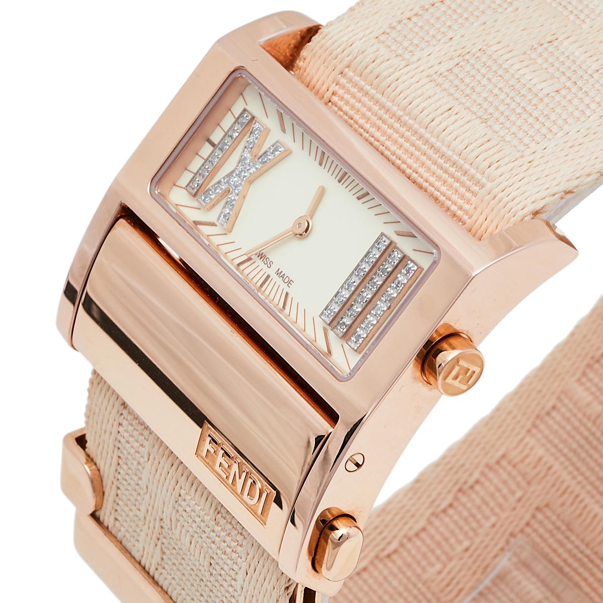 Fendi Cream Rose Gold Tone Stainless Steel Zip Code 1140L Women's Wristwatch 38  1