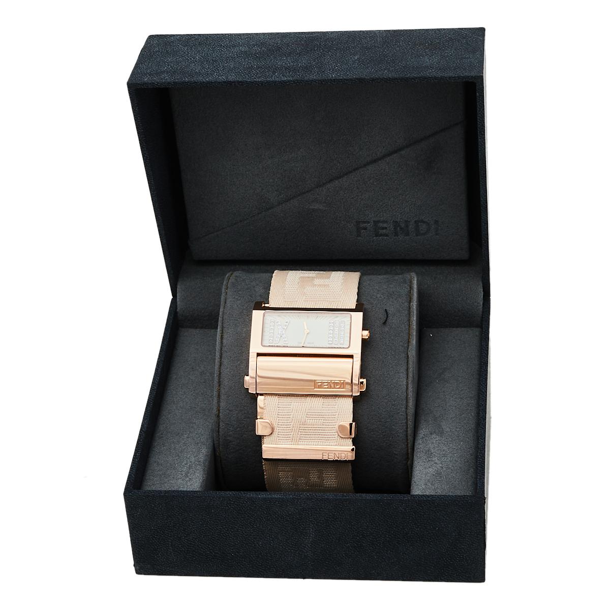 Fendi Cream Rose Gold Tone Stainless Steel Zip Code 1140L Women's Wristwatch 38  2