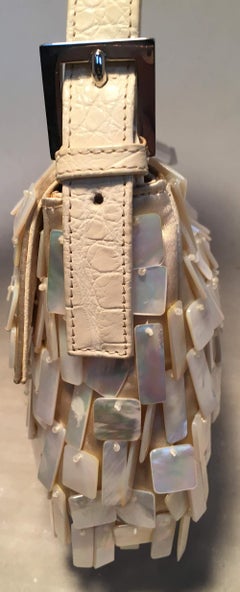 Fendi Cream Satin Mother of Pearl Shell Baguette