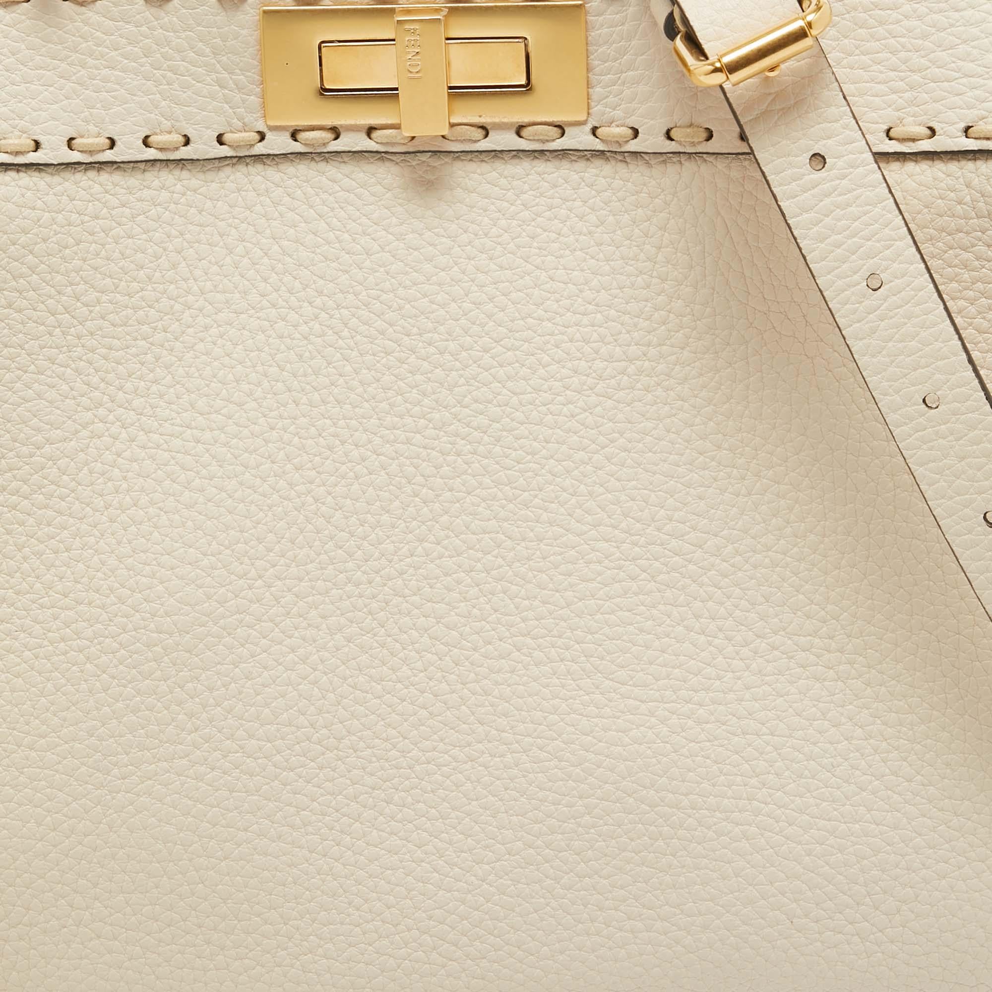 Women's Fendi Cream Selleria Leather Medium Peekaboo ISeeU Top Handle Bag For Sale