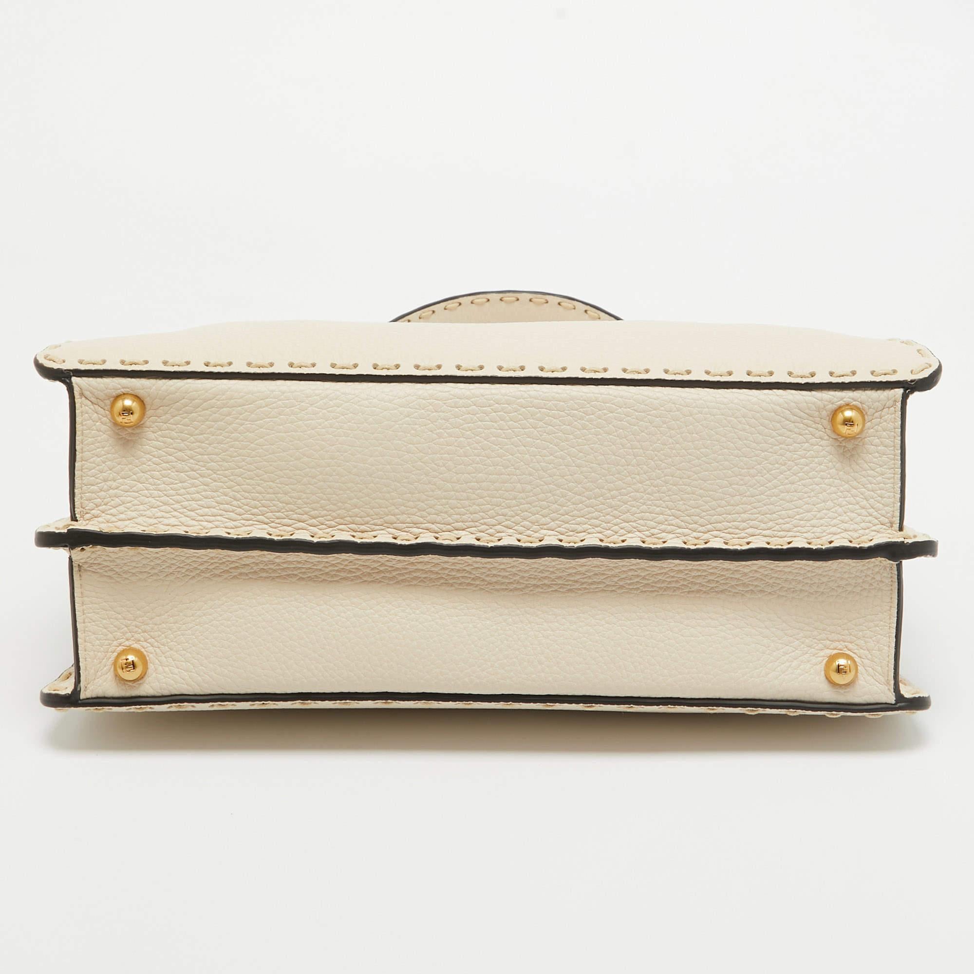 Fendi Cream Selleria Leather Medium Peekaboo ISeeU Top Handle Bag For Sale 1