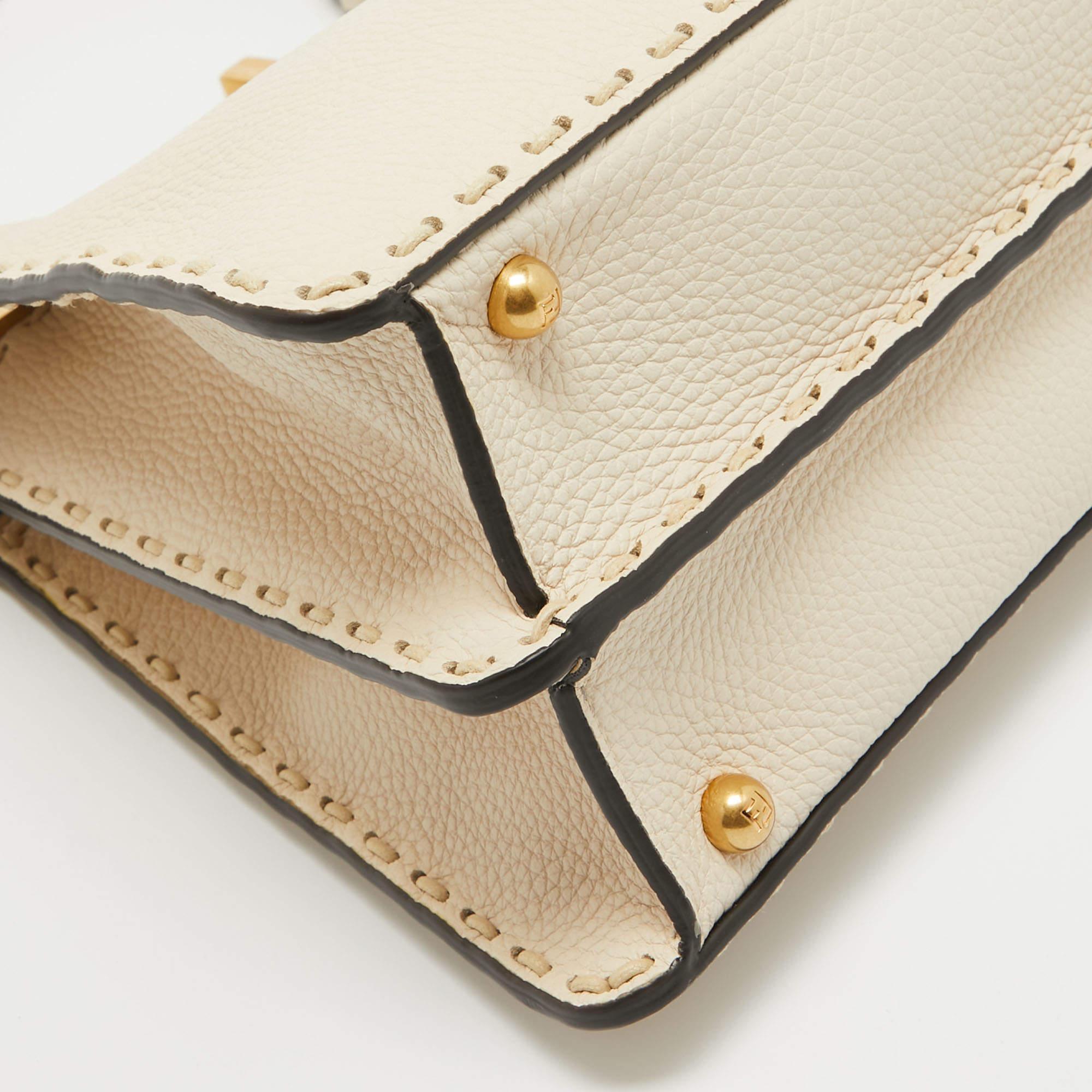 Fendi Cream Selleria Leather Medium Peekaboo ISeeU Top Handle Bag For Sale 4