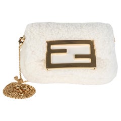 Fendi Cream Shearling Nano Maxi Buckle Baguette Charm