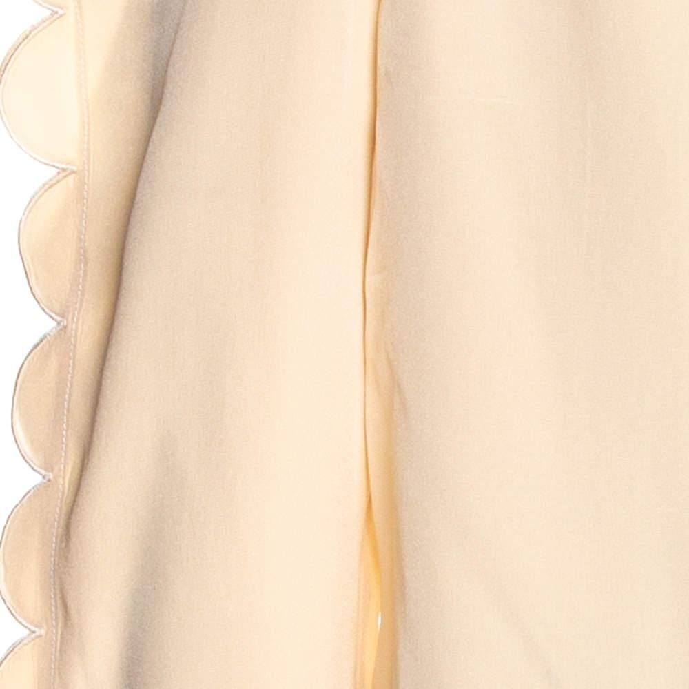 Fendi Cream Silk Scalloped Long Sleeve Blouse S In Good Condition In Dubai, Al Qouz 2