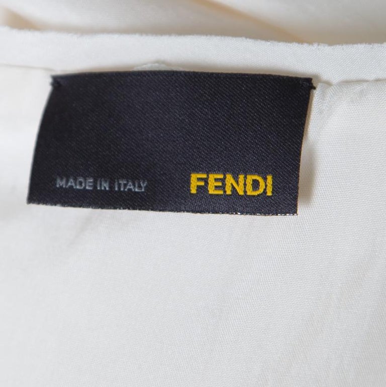 Fendi Cream Silk V-Neck Cut Out Sleeve Detail Inverted Pleat Dress S ...