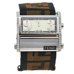 Fendi Cream Stainless Steel and Canvas Diamond Women's Wristwatch 38 mm