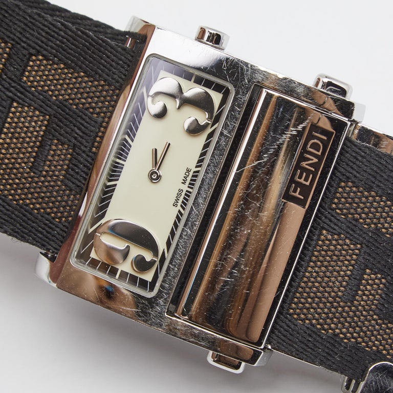 Fendi Cream Stainless Steel Fabric Zip Code 1120L Women display picture 2