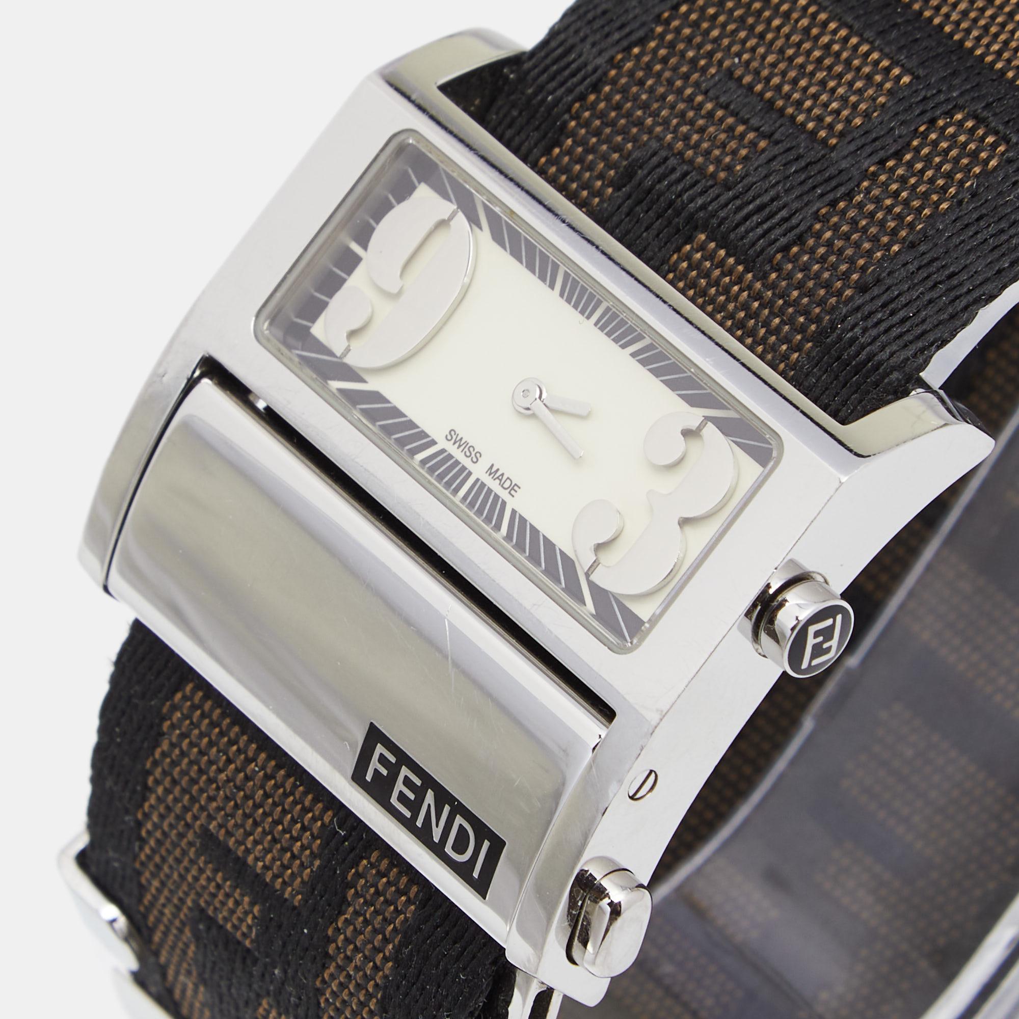 Fendi Cream Stainless Steel Fabric Zip Code 1120L Women's Wristwatch 38 mm 1