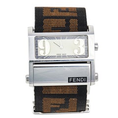 Fendi Acier inoxydable crème FF Canvas Zip Code 1120L Montre-bracelet pour femme 38 mm