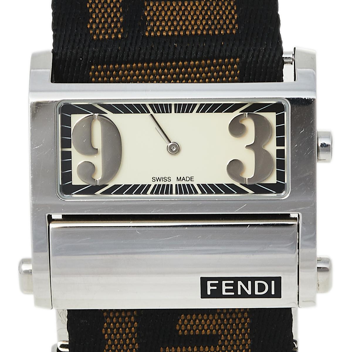 Contemporary Fendi Cream Stainless Steel FF Zip Code 1120L Women's Wristwatch 38 mm